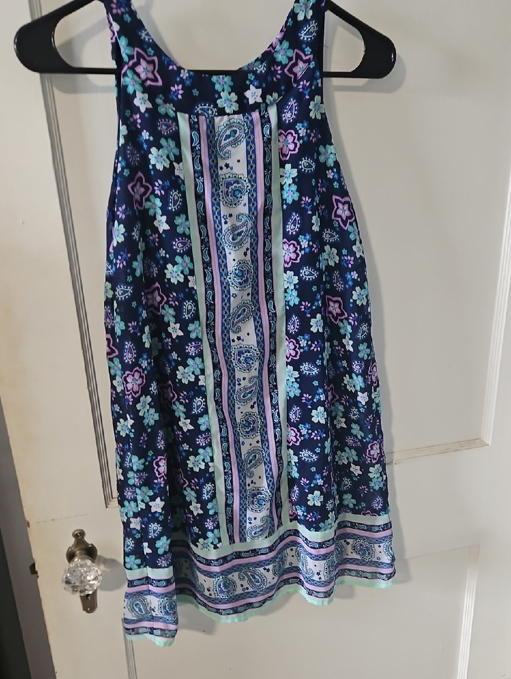Girls Navy Floral Print A-Line Drezs